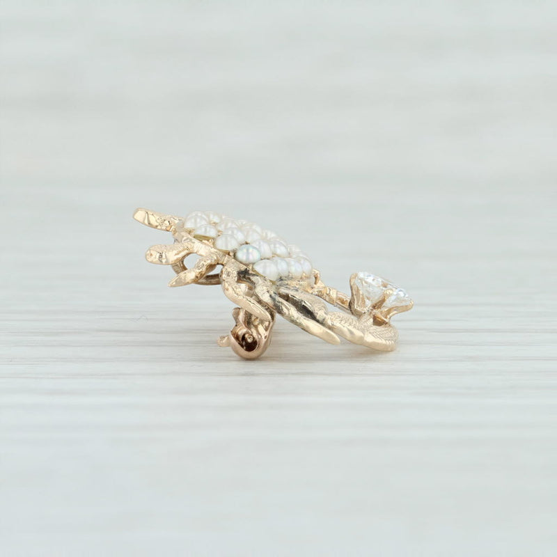Light Gray Pearl 0.34ct Diamond Crab Brooch Pendant 14k Yellow Gold Nautical Pin
