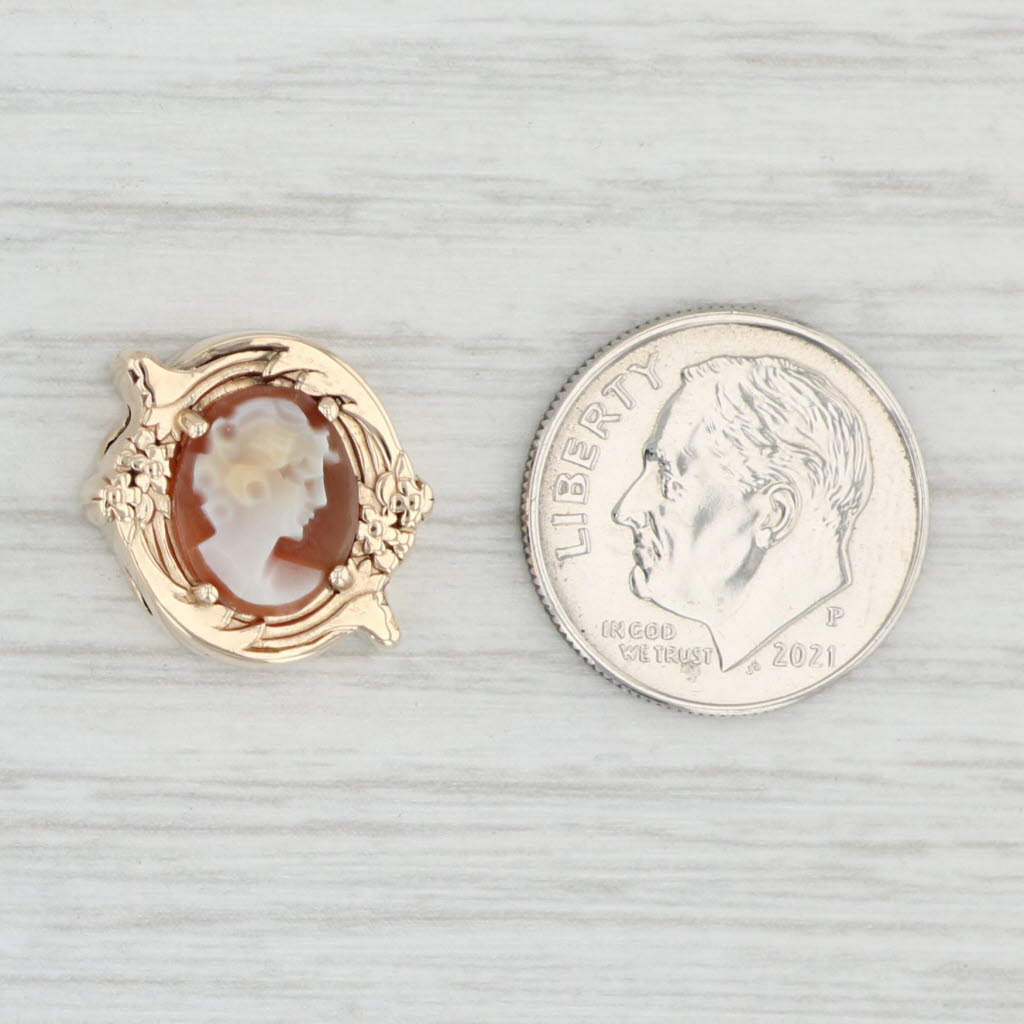 Light Gray Carved Shell Cameo Slide Charm 14k Yellow Gold Daffer Vintage Floral