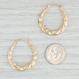 Woven Oval Hoop Earrings 14k Yellow Gold Snap Top Pierced Hoops