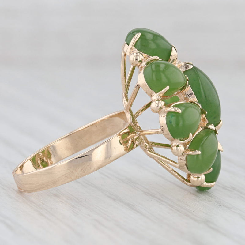 Light Gray Green Nephrite Jade Ring 14k Yellow Gold Size 7.5 Cocktail Cluster