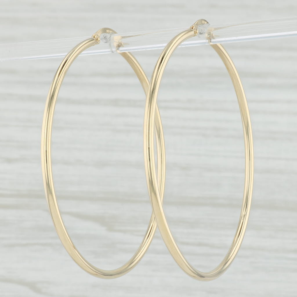 Light Gray New Round Hoop Earrings 14k Yellow Gold 2 x 52mm Pierced Hoops