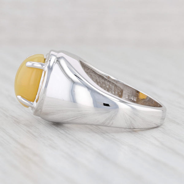 Light Gray Yellow Opal Ring 14k White Gold Size 8.25 Oval Cabochon Solitaire