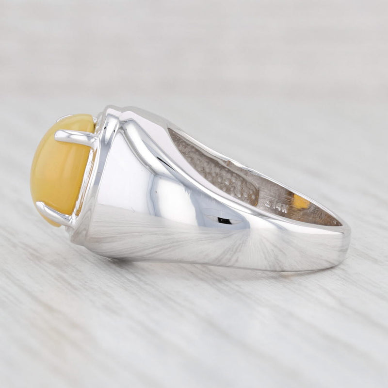 Yellow Opal Ring 14k White Gold Size 8.25 Oval Cabochon Solitaire