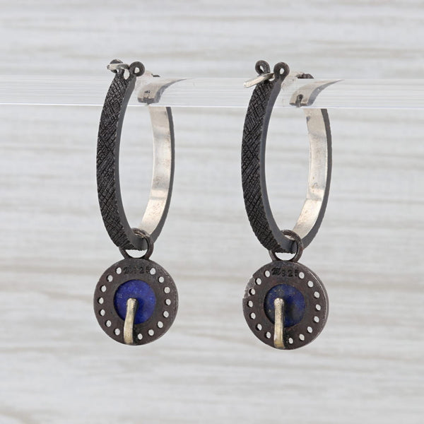 Light Gray New Nina Nguyen Hoop Earrings Sterling Silver Lapis Lazuli Moonstone Charms