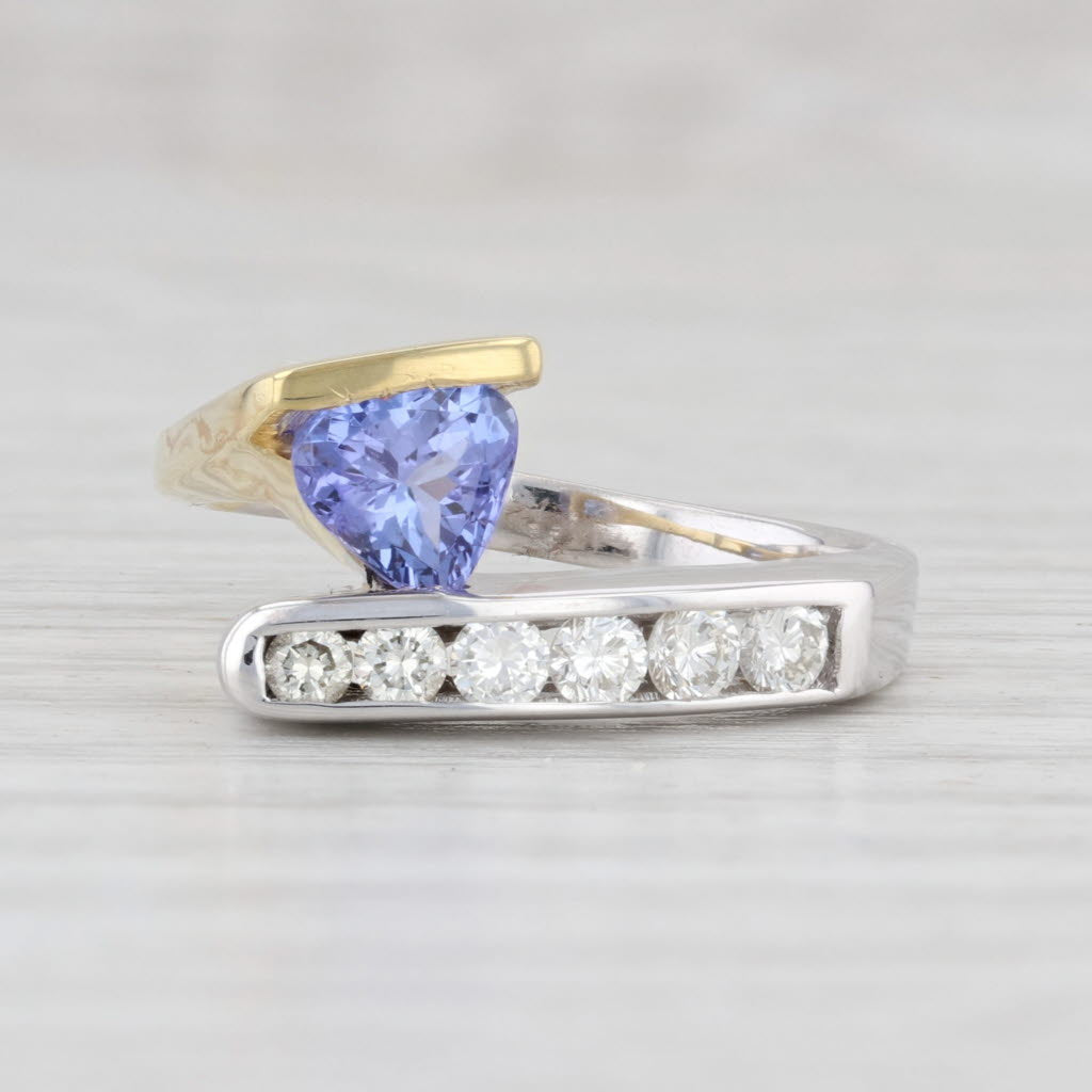 Light Gray 0.96ctw Tanzanite Diamond Bypass Ring 18k Yellow White Gold Size 6.5