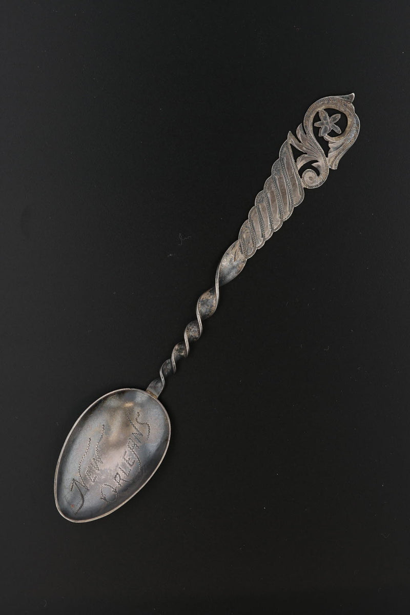Antique New Orleans Souvenir Spoon Sterling Silver Floral Twist Handle