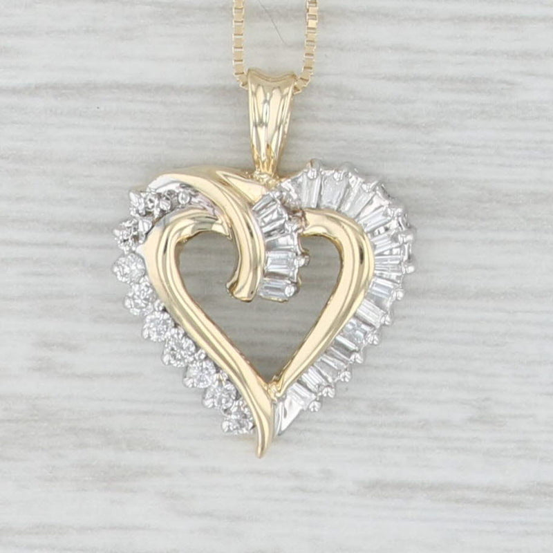 0.24ctw Diamond Open Heart Pendant Necklace 14k Yellow Gold 18” Box Chain
