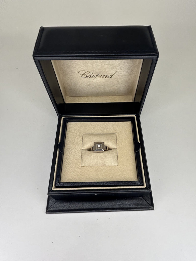 Gray Chopard Happy Diamond Ring Box Papers 18k White Gold Size 5.25-5.5 Solitaire
