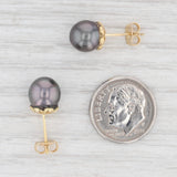 Cultured Black Pearl Stud Earrings 18k Yellow Gold Saltwater Pearls Designer