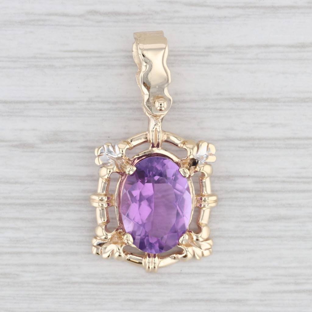 Light Gray 5.40ct Amethyst Floral Pendant 14k Yellow Gold Oval Solitaire