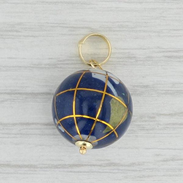 Light Gray Mosaic Globe Charm 14k Gold 3D Pendant Mother of Pearl Abalone Resin Pendant