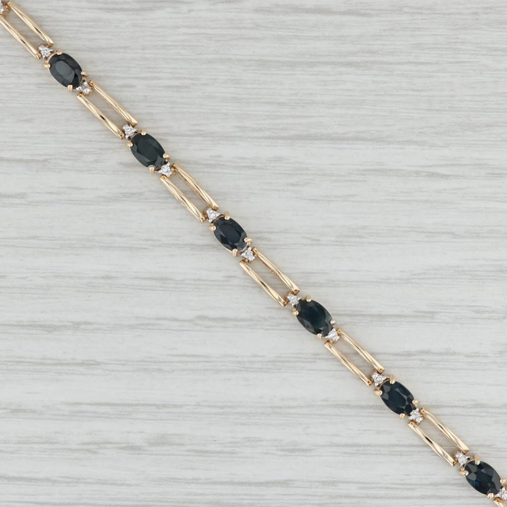 Light Gray 6.62ctw Blue Sapphire Diamond Tennis Bracelet 14k Yellow Gold 7.25" 4.1mm