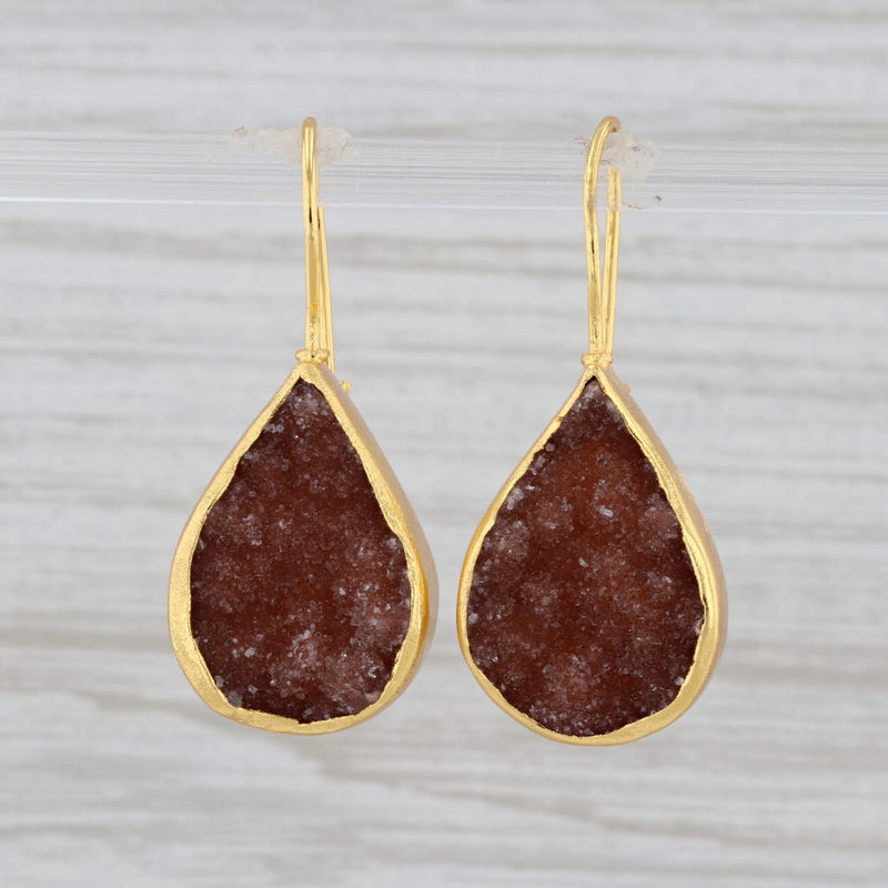 Gray New Nina Nguyen Brown Druzy Quartz Teardrop Earrings Sterling Gold Vermeil