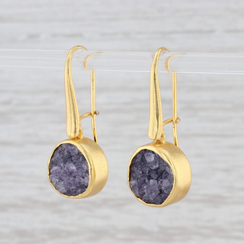 Light Gray New Nina Nguyen Amethyst Druzy Quartz Earrings 22k Gold Vermeil Sterling Silver