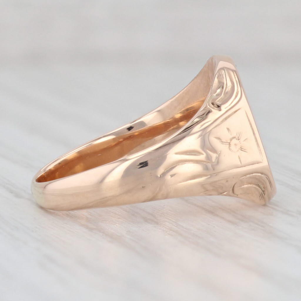 Light Gray Antique Monogram Signet Ring 10k Yellow Gold Size 7 Floral Engraved