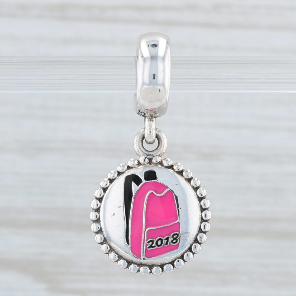 Light Gray New Authentic Pandora 2018 Backpack Dangle Charm ENG791169_37 Pink School