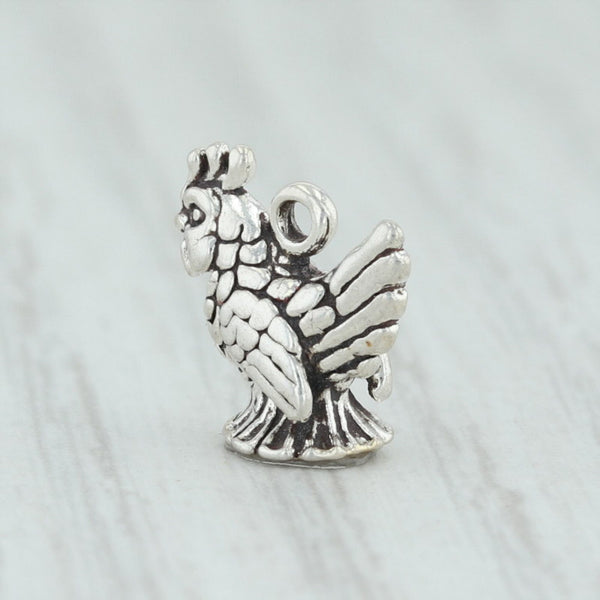 Light Gray 12 Days of Christmas French Hen Charm Sterling Silver 925 Holiday 3D