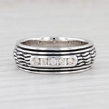 Light Gray New Diamond Men’s Ring Sterling Silver Size 9.75 Wedding Band Etched Pattern