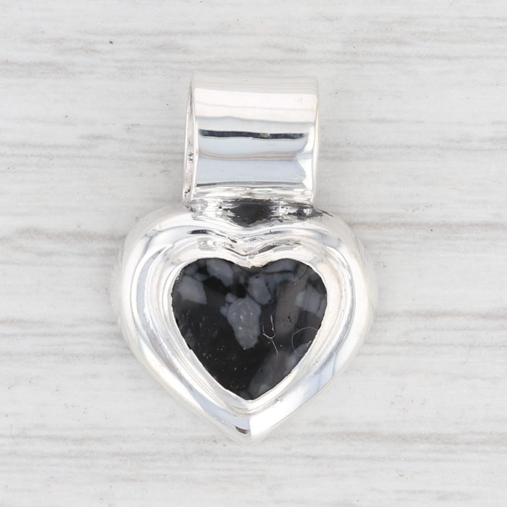 Light Gray New Black Resin Heart Pendant 925 Sterling Silver Drop