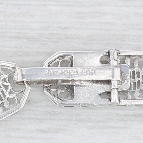 Art Deco Diamond Bracelet Platinum Silver 14k Gold 7" Antique Filigree 3 Stone