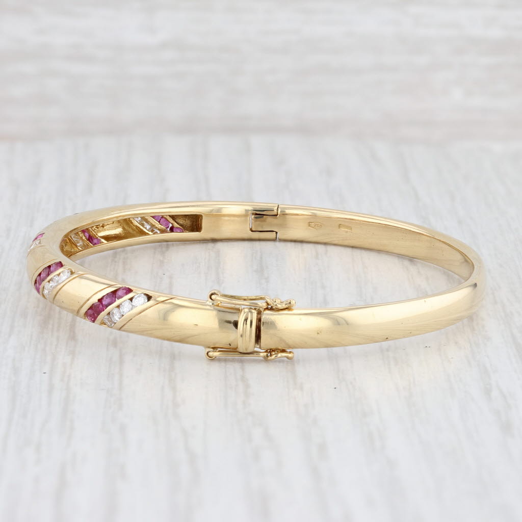 Light Gray 1.40ctw Ruby Diamond Bangle Bracelet 18k Yellow Gold 6.75" Stackable