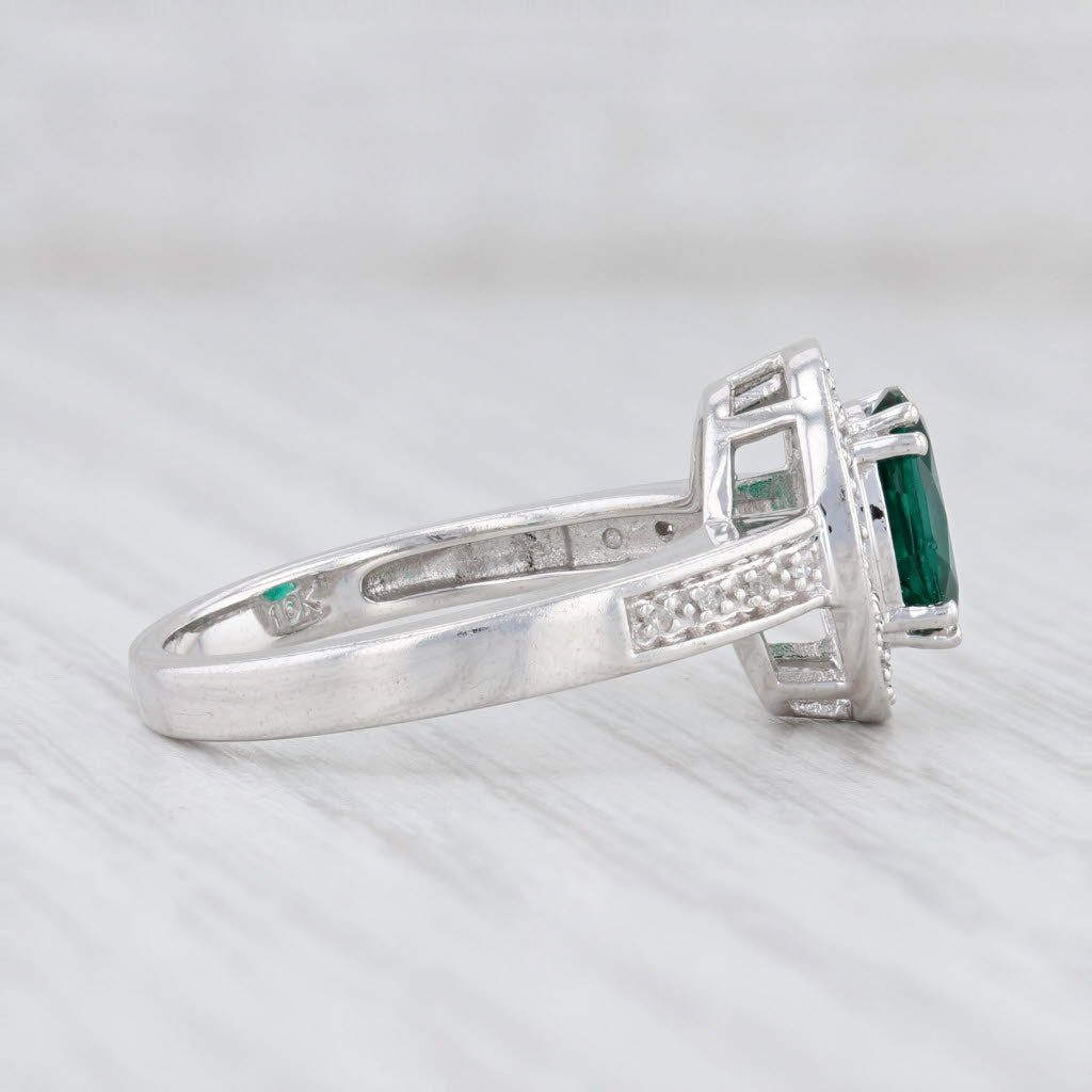 Light Gray New Lab Created Emerald Diamond Halo Ring 10k White Gold Sz 6.75 May Birthstone