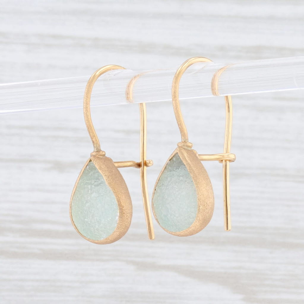 Lavender New Nina Nguyen Druzy Aquamarine Drop Earrings 18k Yellow Gold Hook Posts