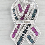 1.26ctw Sapphire Ruby Diamond Support Ribbon Tie Tac Pin 10k White Gold