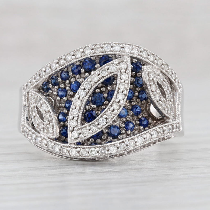 Light Gray 1ctw Diamond Blue Sapphire Floral Cocktail Ring 18k White Gold Size 8.5