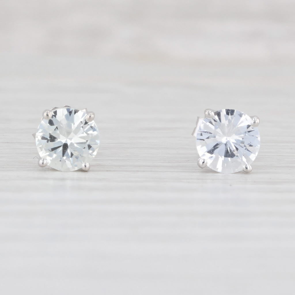 Light Gray 2ctw Lab Created Natural White Colorless Sapphire Stud Earrings 14k White Gold