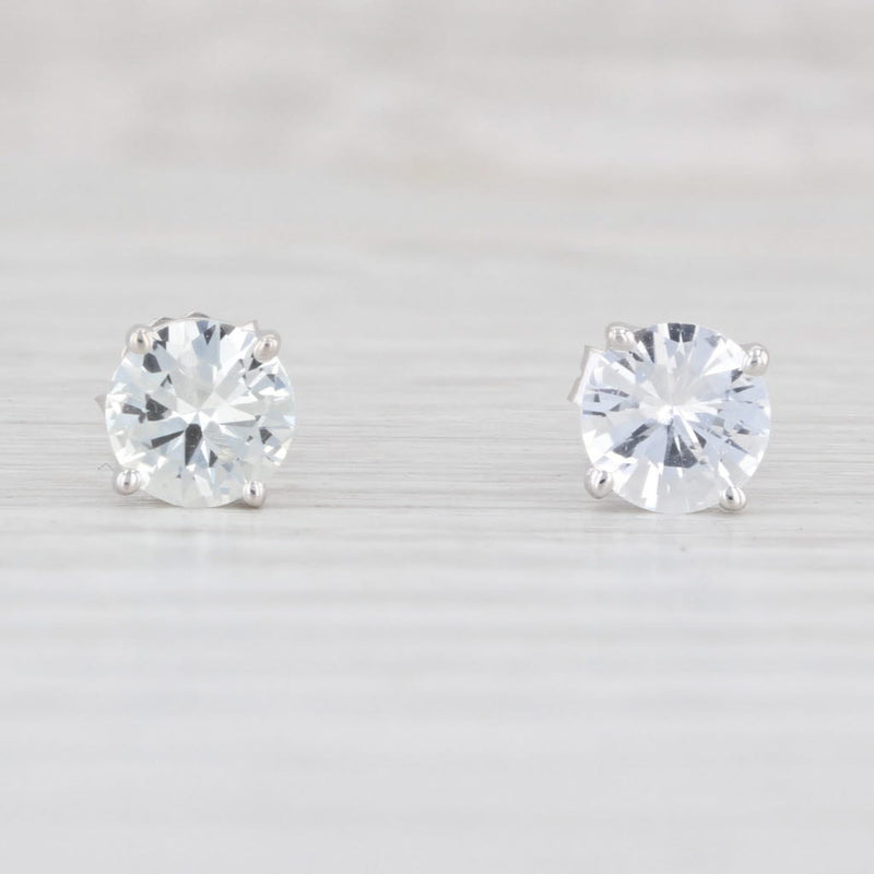 Light Gray 2ctw Lab Created Natural White Colorless Sapphire Stud Earrings 14k White Gold