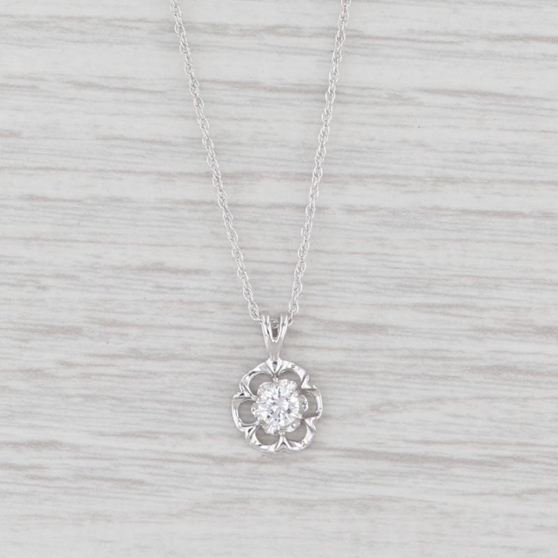 Light Gray 0.22ctw Diamond Flower Pendant Necklace 14k White Gold 18.5” Rope Chain