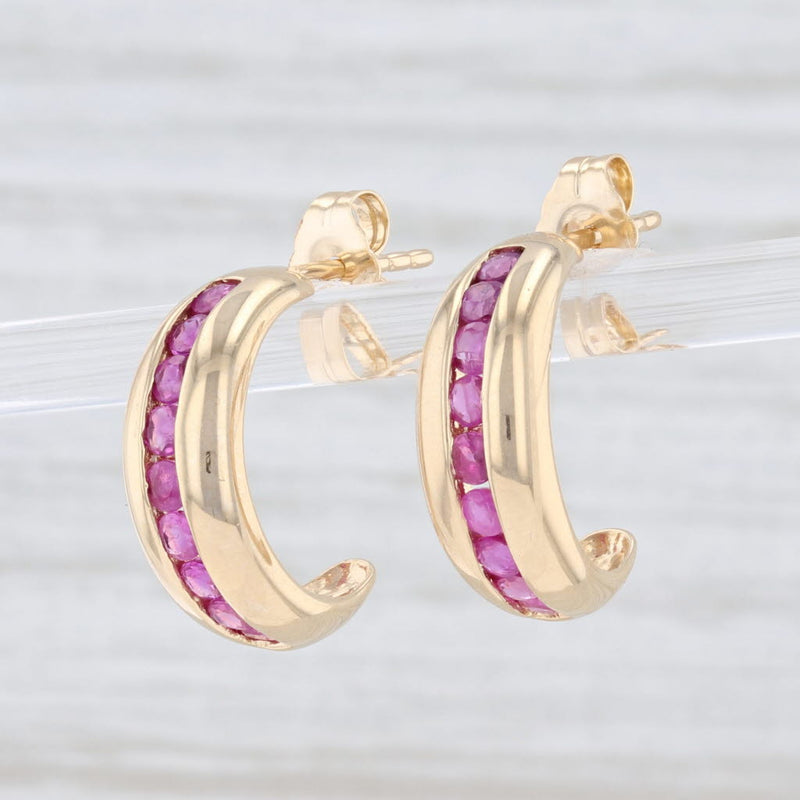 0.80ctw Ruby Half-Hoop Earrings 14k Yellow Gold Pierced Drop July Birthstone