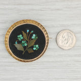 Light Gray Antique Pietra Dura Floral Brooch 14k Gold Turquoise Flower Mosaic 1800s Pin