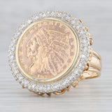 Light Gray 0.26ctw Diamond Halo Indian Head Coin Ring 14k 900 Gold 1910 2.5 Dollars Sz 9.5