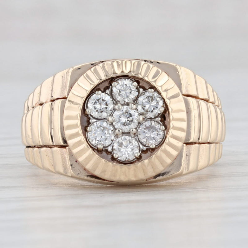 0.45ctw Diamond Cluster Ring 14k Yellow Gold Beveled Band Size 7.75