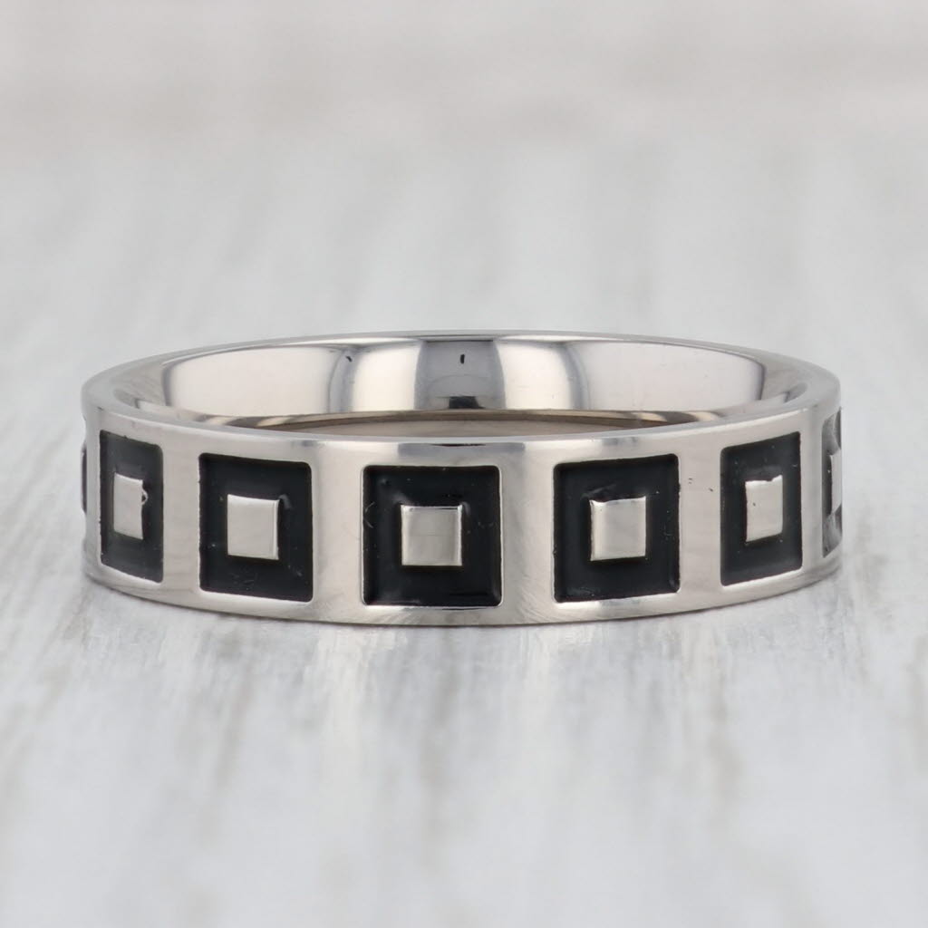 Light Gray New Square Pattern Titanium Ring Size 10 1/4 Men's Wedding Band