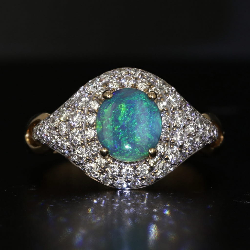 Black Grey Opal 1ctw Diamond Halo Ring 14k Yellow Gold Size 8 Cocktail