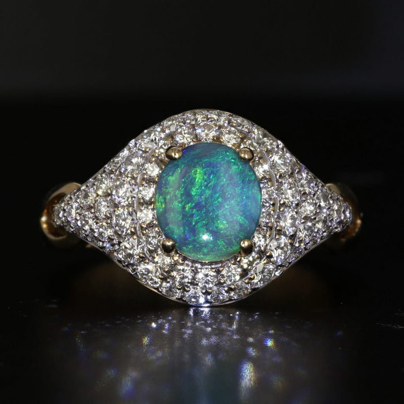 Grey Opal 1ctw Diamond Halo Ring 14k Yellow Gold Size 8 Cocktail