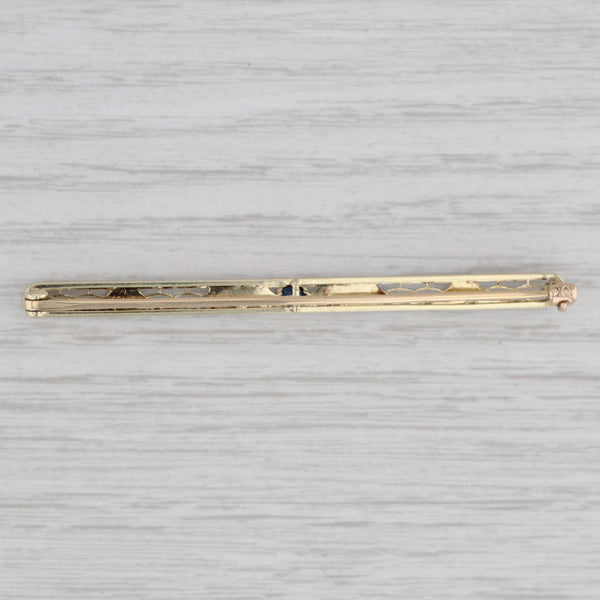 Gray Art Deco Lab Created Sapphire Filigree Pin 10k Gold Platinum Bar Brooch