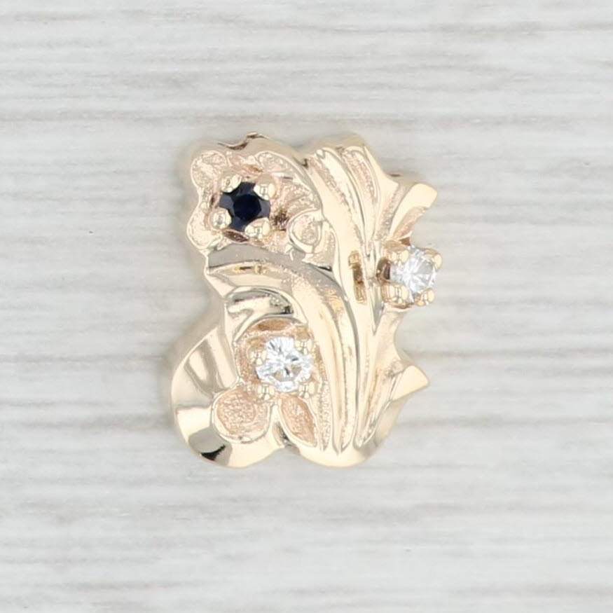 Light Gray Blue Sapphire Diamond Flower Slide Charm 14k Yellow Gold Vintage Goldman Kolber