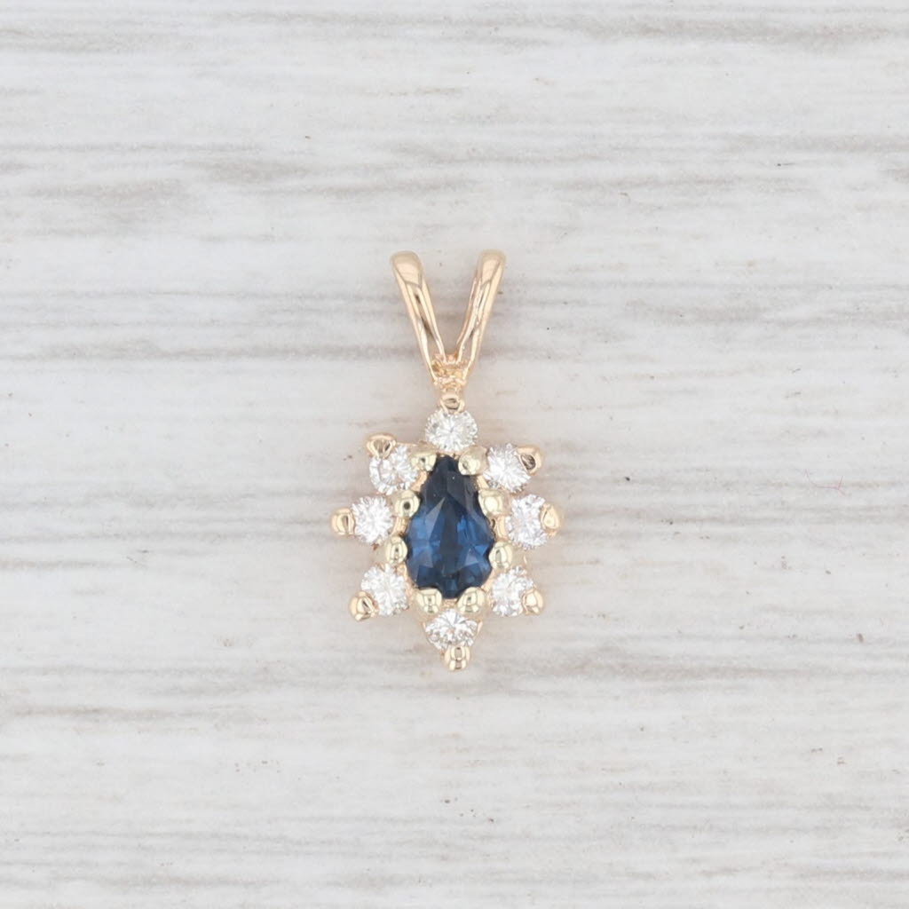 Light Gray 0.53ctw Sapphire Diamond Halo Pendant 14k Yellow Gold Pear Cut Drop