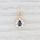 Light Gray 0.53ctw Sapphire Diamond Halo Pendant 14k Yellow Gold Pear Cut Drop
