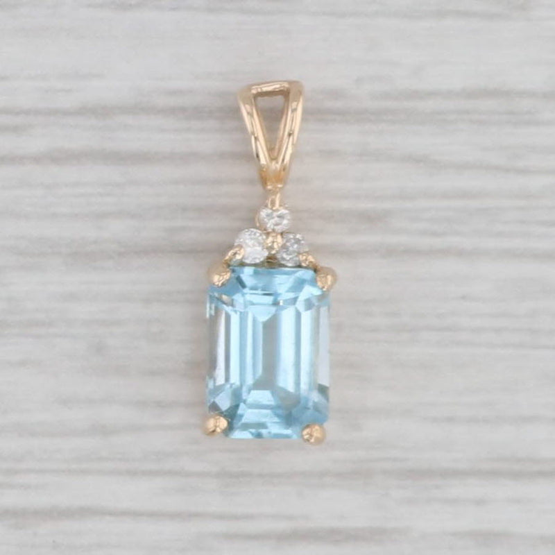 1.20ct Blue Topaz Diamond Pendant 14k Yellow Gold Emerald Cut Solitaire