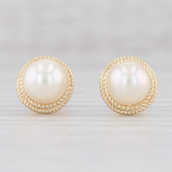 Light Gray Cultured Pearl Stud Earrings 14k Yellow Gold June Birthstone