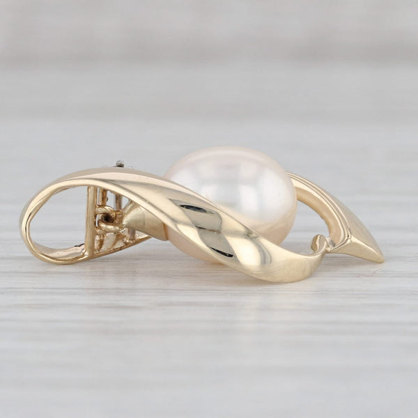 Gray Cultured pearl Diamond Pendant 14k Yellow Gold Floating Teardrop Statement