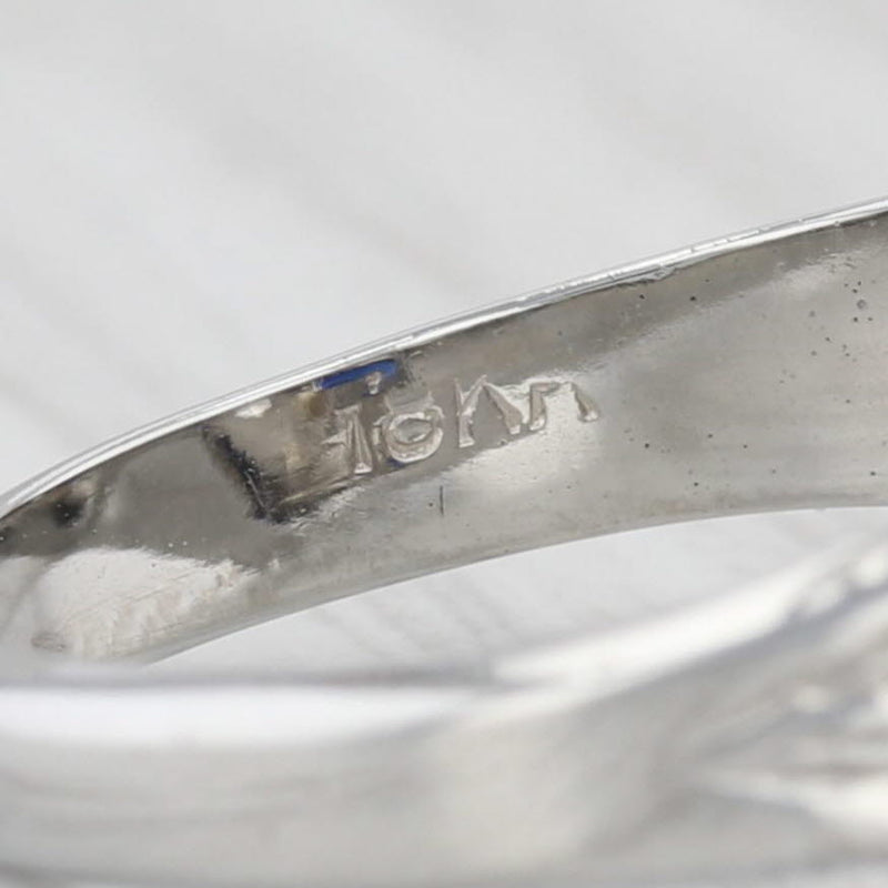 Art Deco Diamond Lab Created Sapphire Ring 18k White Gold Engagement Size 9.25
