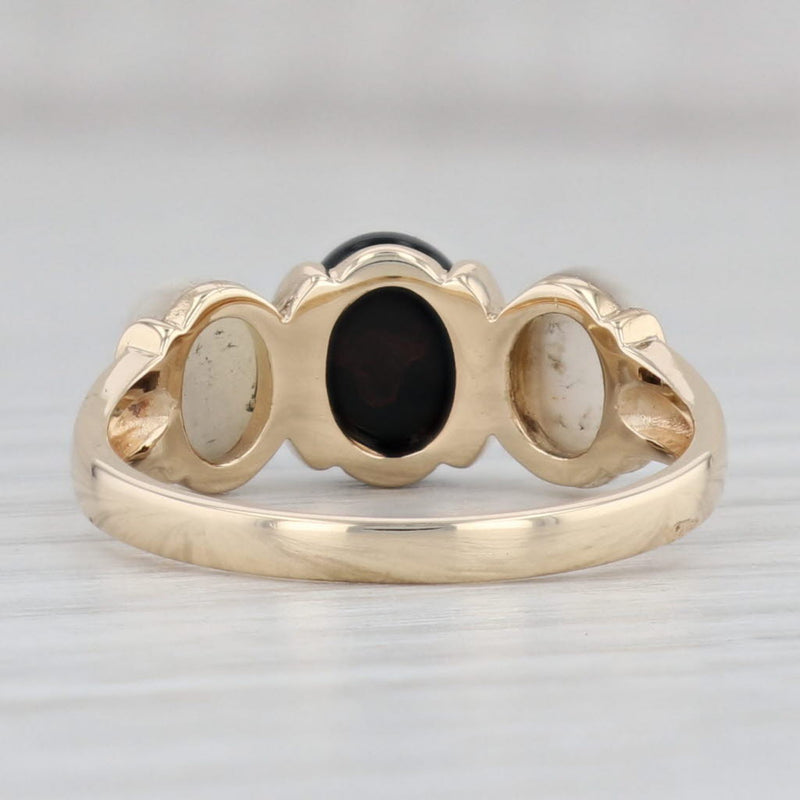Gray Mother of Pearl Onyx 3-Stone Ring 14k Yellow Gold Size 8 Oval Cabochons