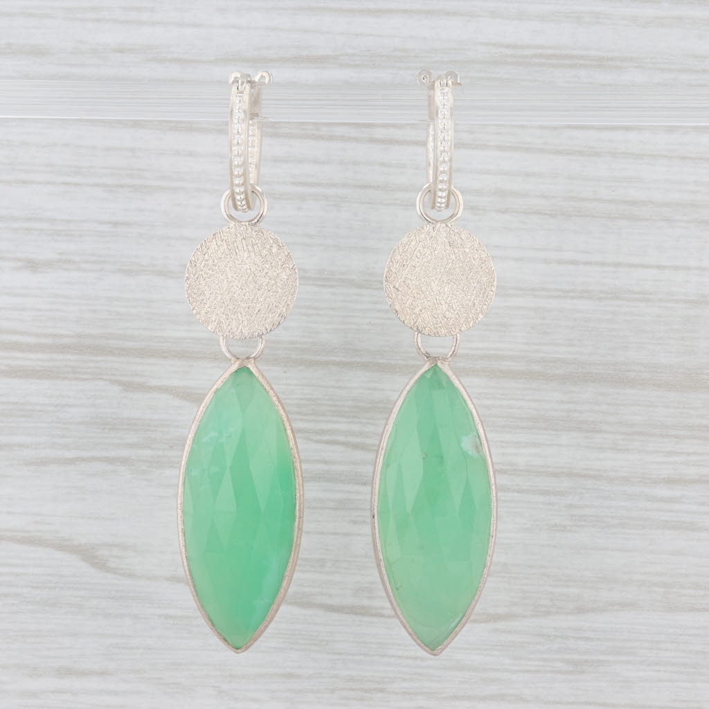 Light Gray New Nina Nguyen Hoop Charm Drops Earrings Sterling Silver Green Chrysoprase