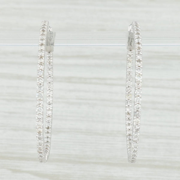 Light Gray 1.50ctw Diamond Inside Out Hoop Earrings 14k White Gold Snap Top Round Hoops